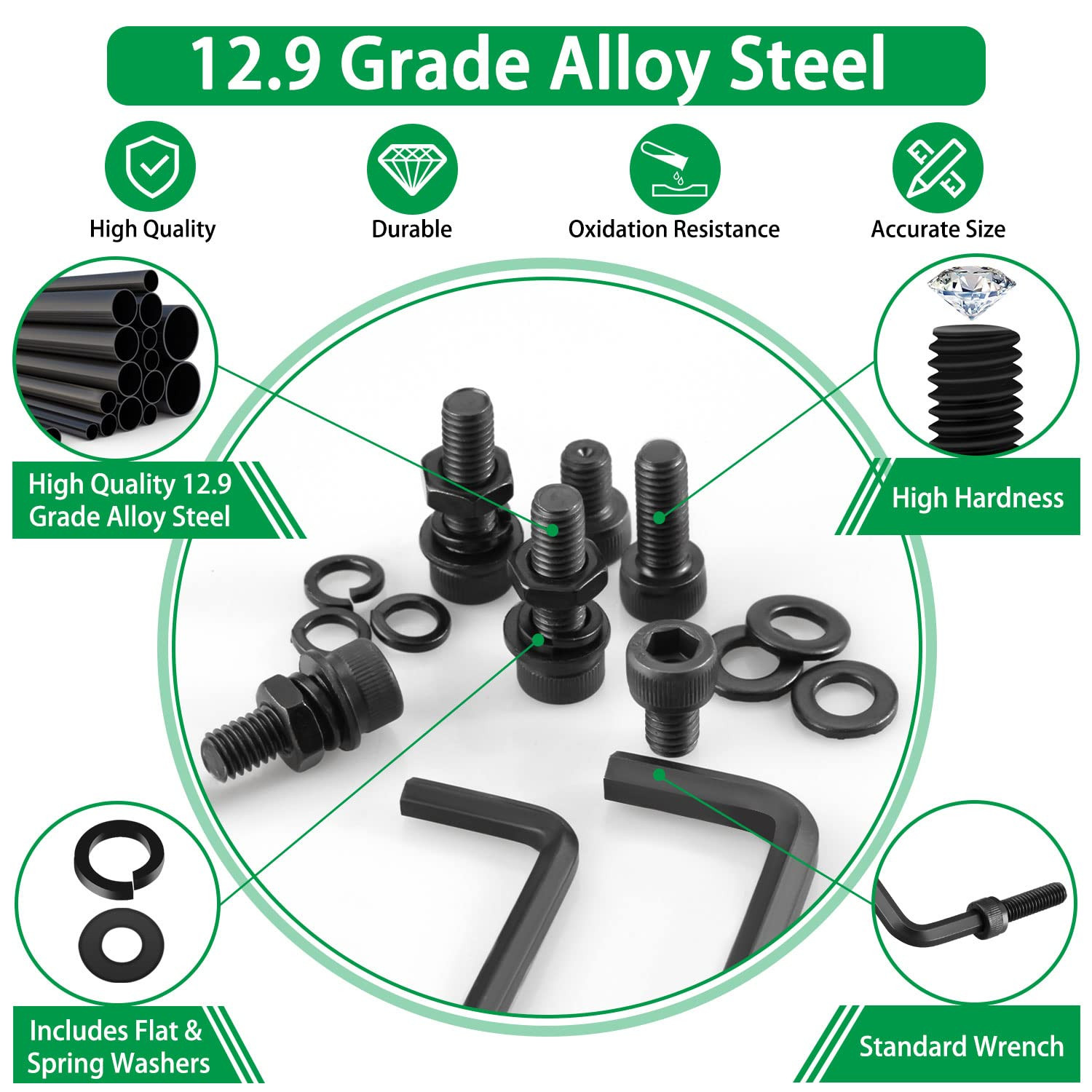 1500PCS Metric M2 M3 M4 M5 M6 Socket Head Cap Screws Nuts and Washers Assortment
