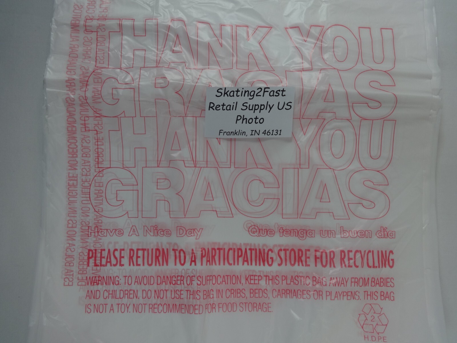 T-Shirt THANK YOU GRACIAS Carry-Out 11.5″ x 6.5″ x 22″ Plastic Bags Carry