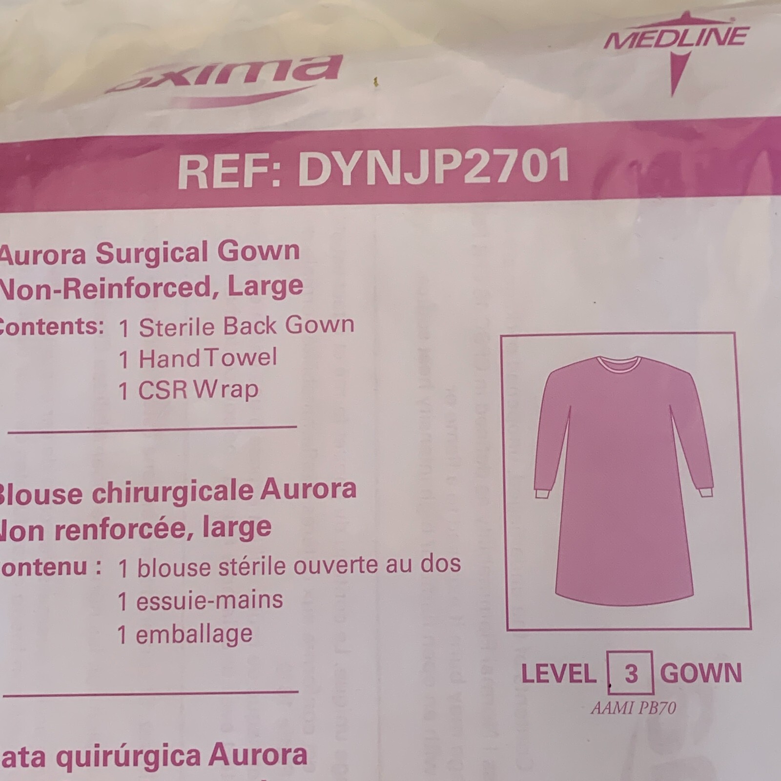 Lot of 3 MEDLINE Proxima DYNJP2701 Aurora Surgical Gowns Large Level 3 Gown