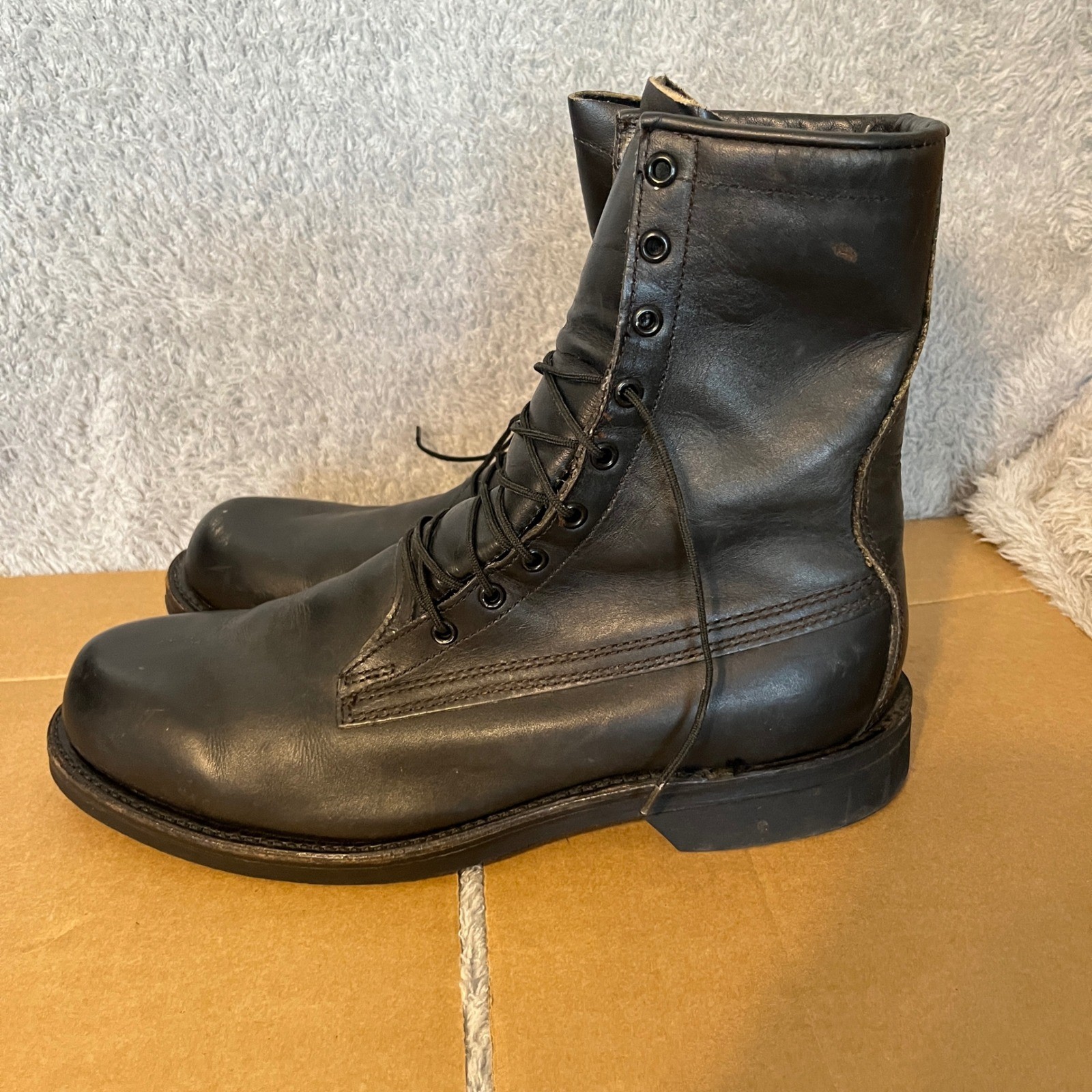 Vintage US Military Combat Boots Black Leather Lace Up 1987 Size 9.5 D