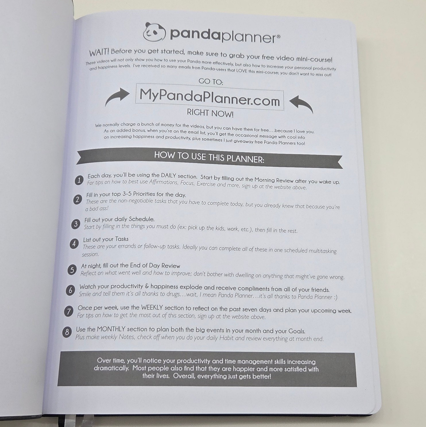 Panda Planner Pro Non-Dated 6 Month Weekly Daily Softcover Black Lg 8.5″ x 11″