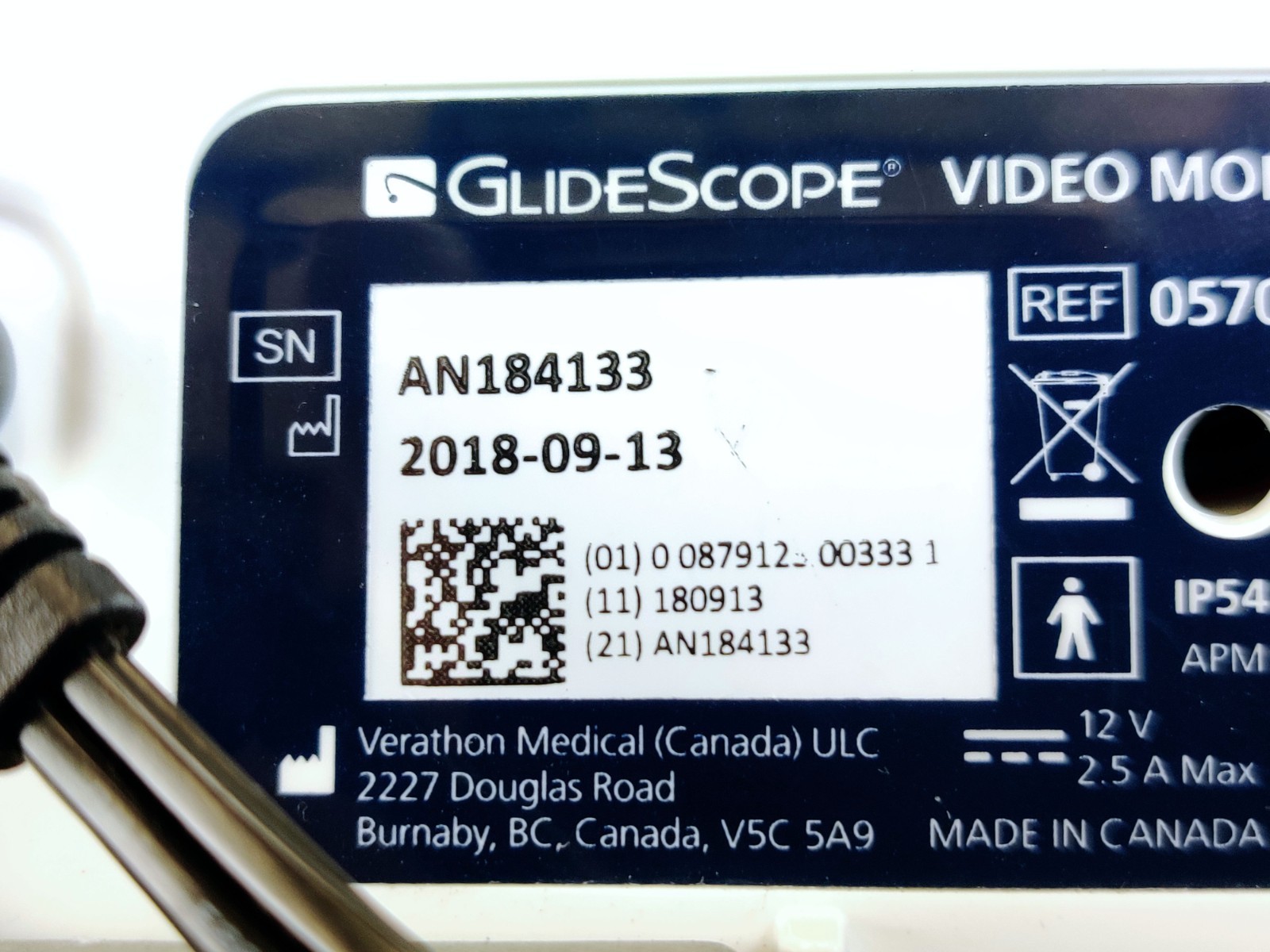 Verathon Glidescope Video Monitor 0570-0338 w Battery, Power Supply Tested