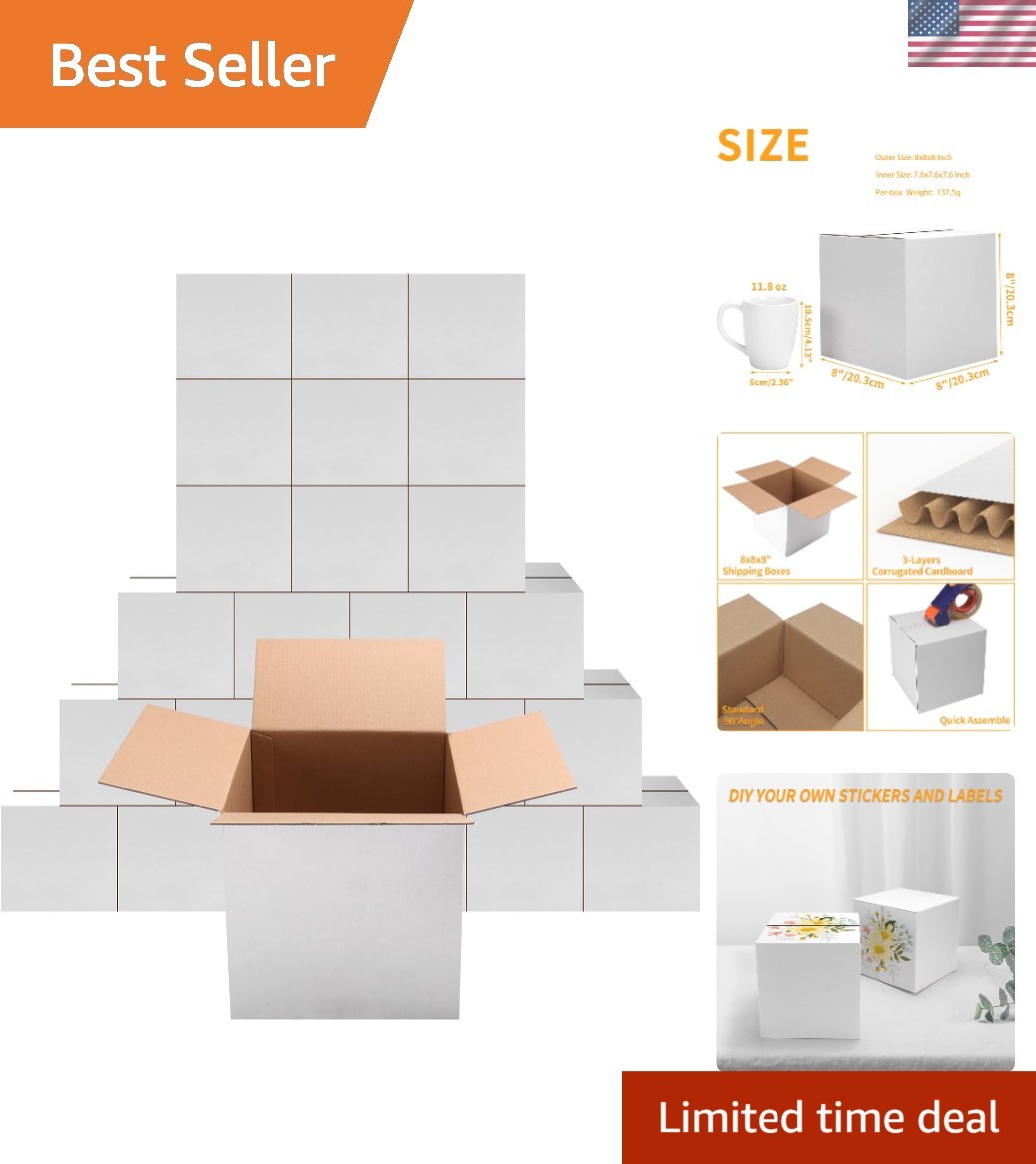 Brand New 8x8x8 Shipping Boxes Set of 25 Small White Cardboard Mailer Box for…