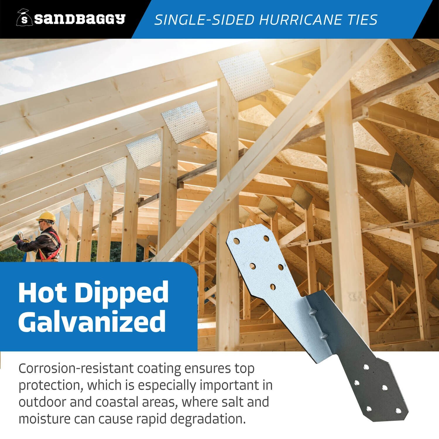 Sandbaggy Single-Sided Hurricane Ties for Rafters / Trusses – 18 Ga (Galvanized)