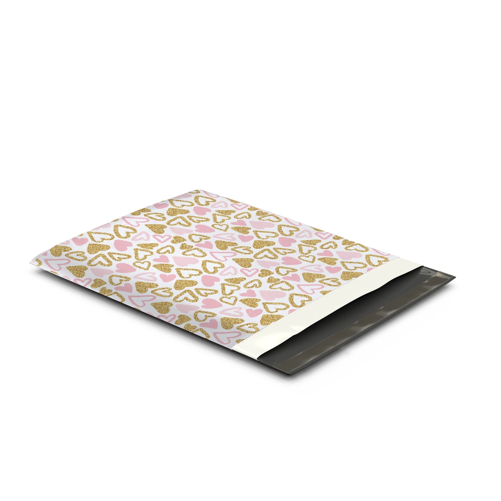 12×15 50 Pink and Gold Hearts Designer Poly Mailers Shipping Envelopes Premiu…