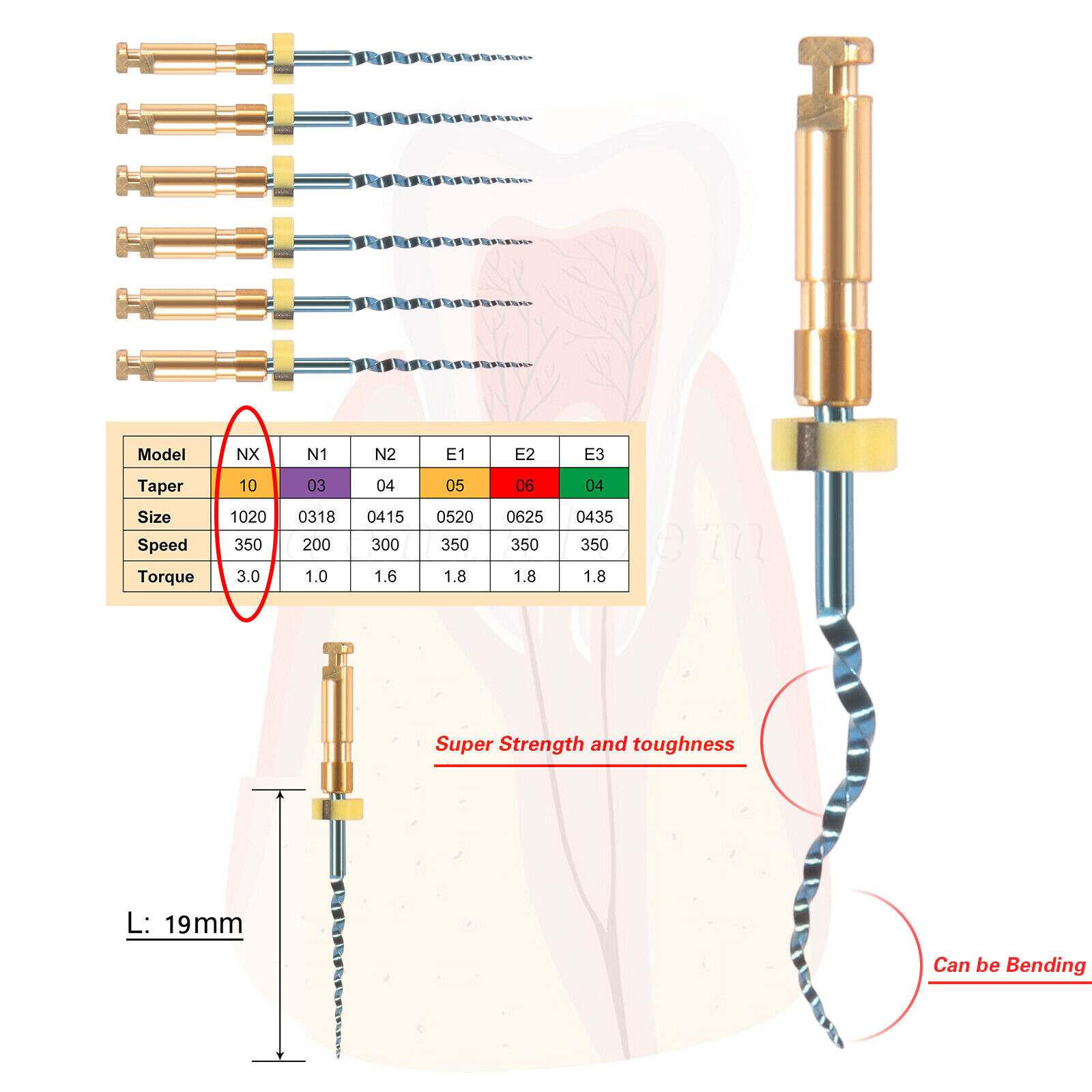 6Pcs Dental Endodontic NiTi Engine Use Heat Activated Rotary Files 19/21/25/31mm