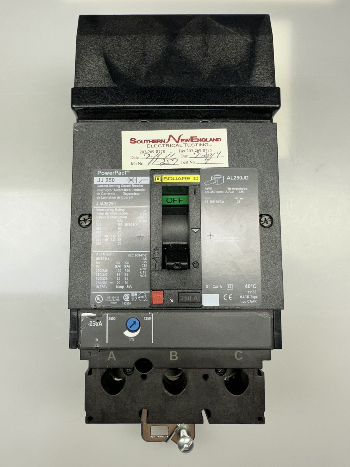 SQUARE D JJA36250 I-LINE CIRCUIT BREAKER, JJ, 600V, 250A, 3 POLE