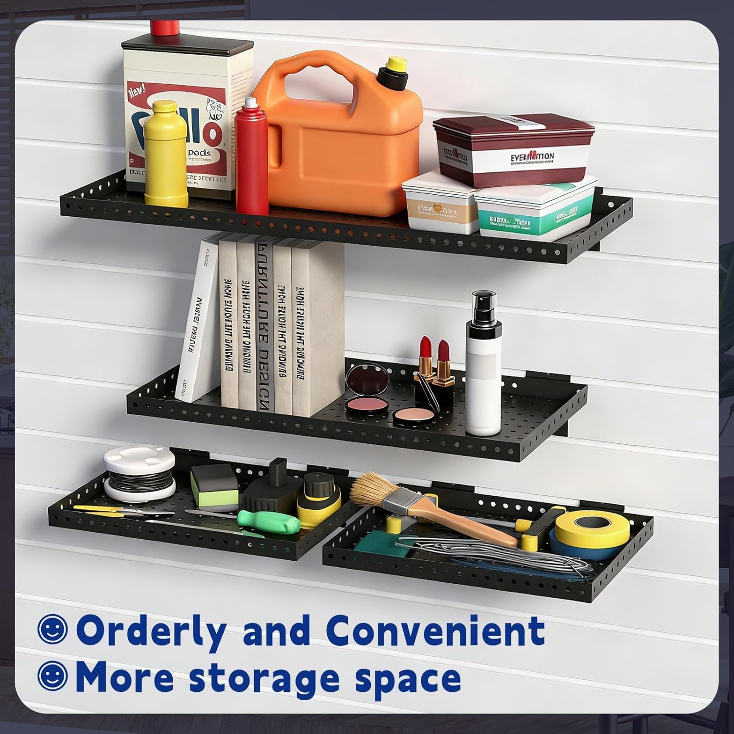 Heavy Duty Slatwall Shelf 24x12Inch, Steel Slatwall Accessories Storage Rack for