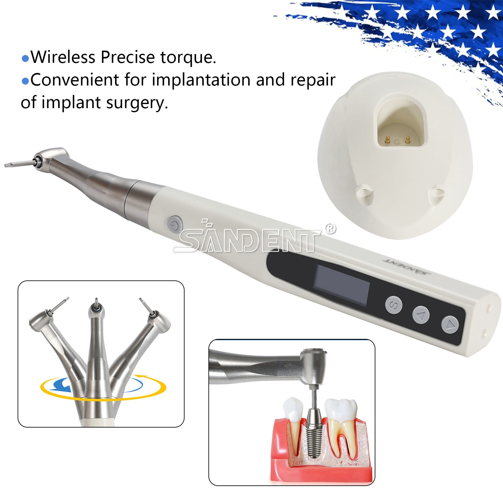Dental Electric Torque Wrench Tip 360° Cordless Endodontic Implant Handpiece US