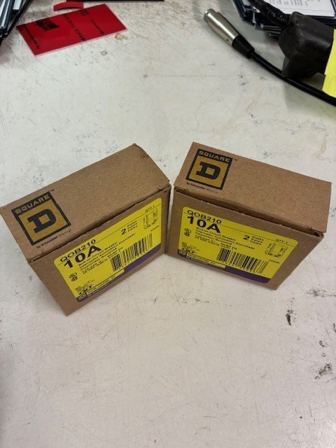 Lot of 2 Square D QO210 Circuit Breaker – 10 A, 2 Pole, 120/240 VAC New In Box