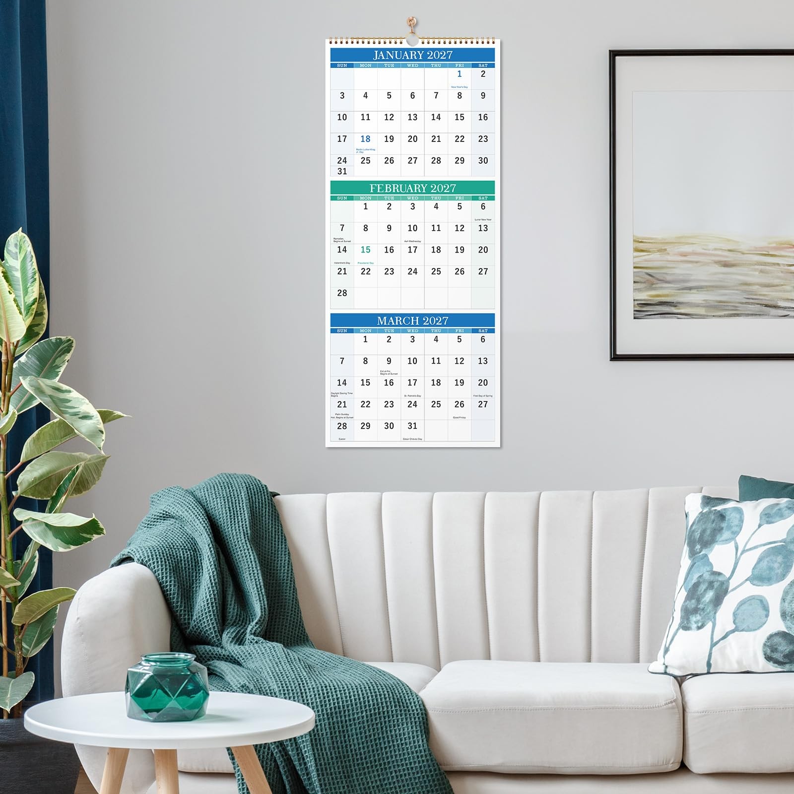 Wall Calendar 2026-2027 – 3 Month Vertical, April 2026 multicolored