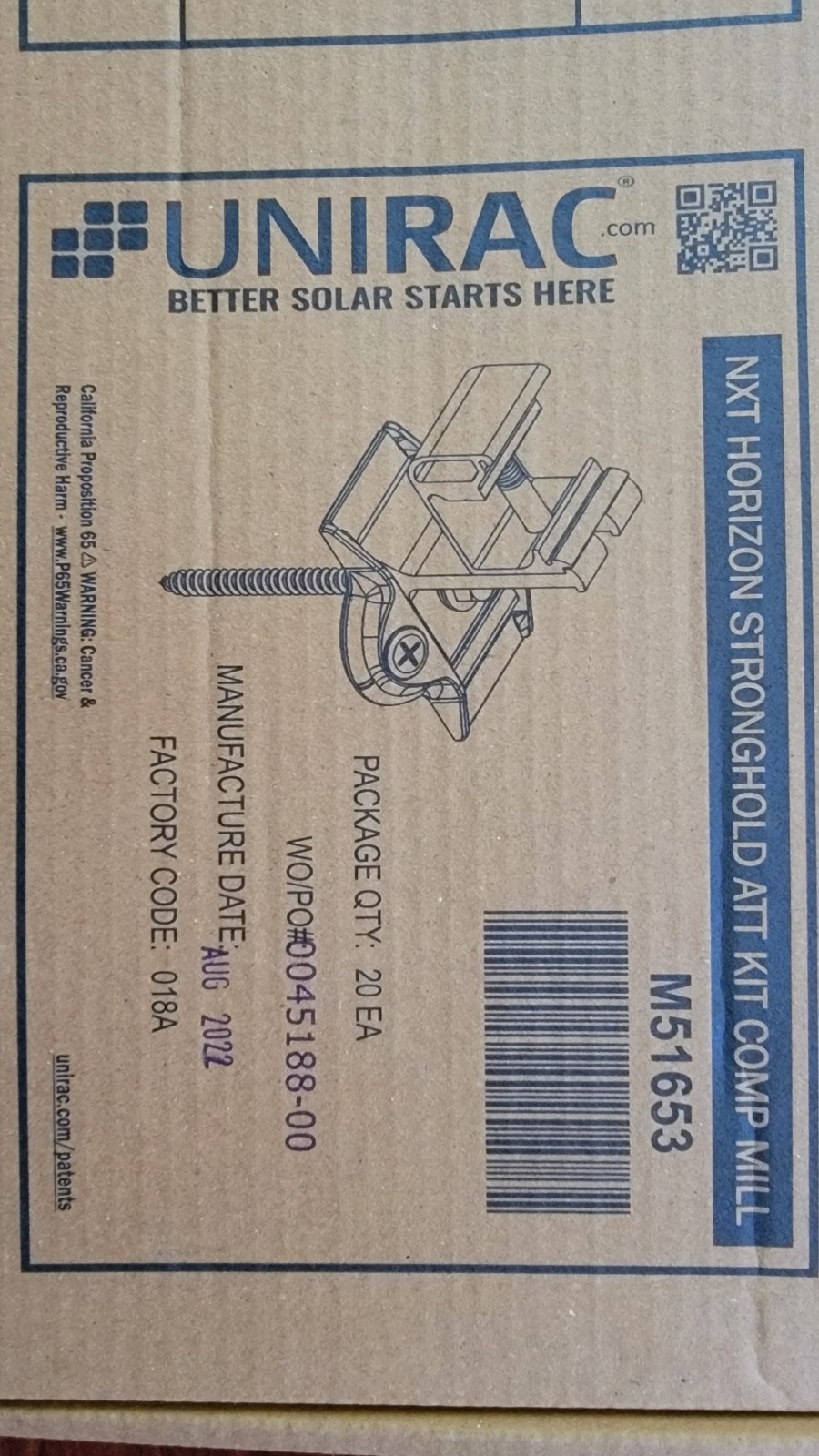 UNIRAC NXT Horizon Stronghold ATT(20PC)set. Mill Finish