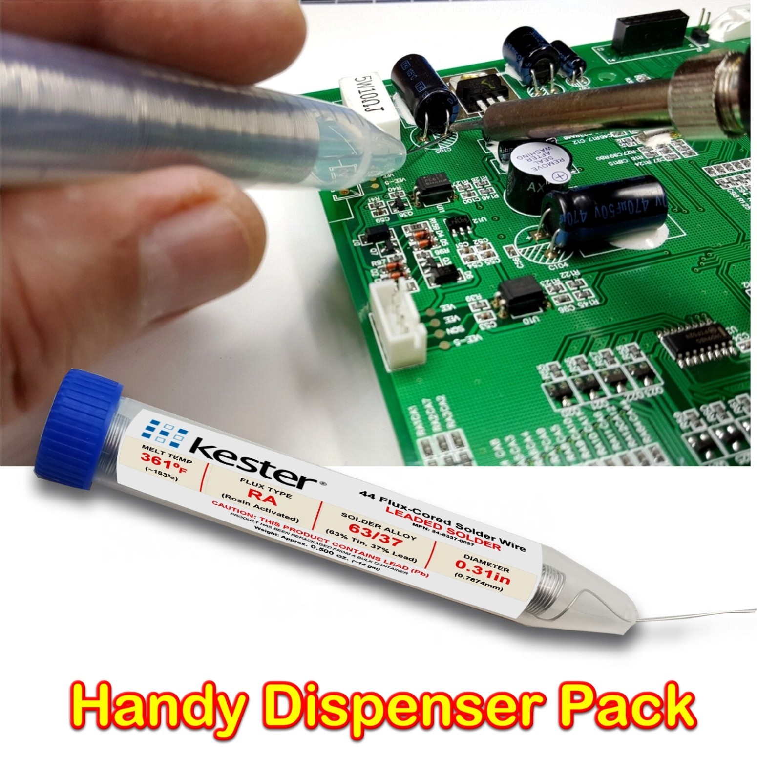 Kester 44 Rosin Core Solder 63/37 .031″ 0.5oz Dispenser Pack
