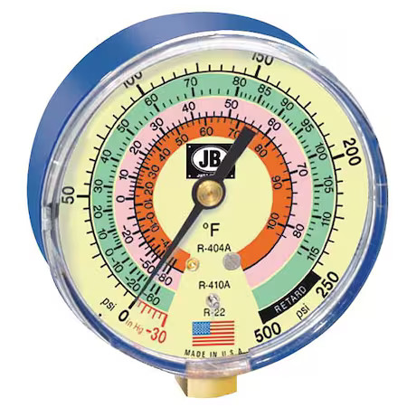 Jb Industries M2-820 Gauge, 3-1/8 In Dia, Low Side, Blue, 500 Psi