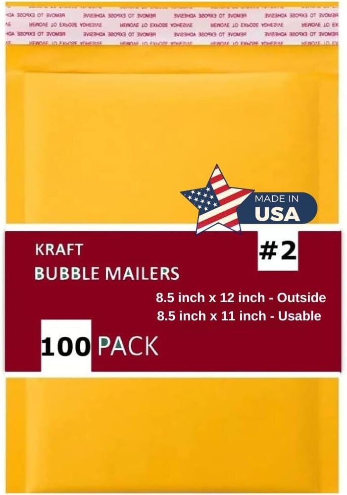 100 PC #2 8.5×12 Kraft Bubble Envelopes Yellow Padded Shipping Mailers