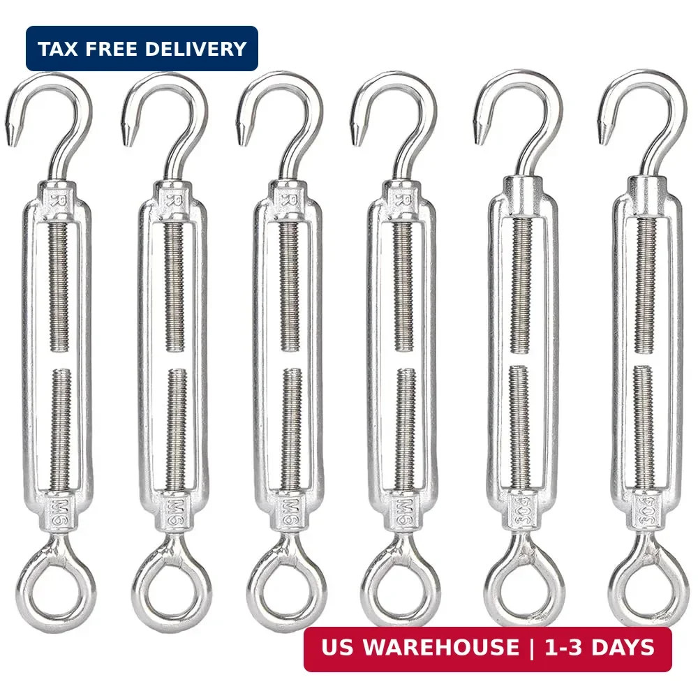 YAMASO 6Pcs M6 Hook & Eye Turnbuckle Wire Rope Tensioner Stainless Steel 304
