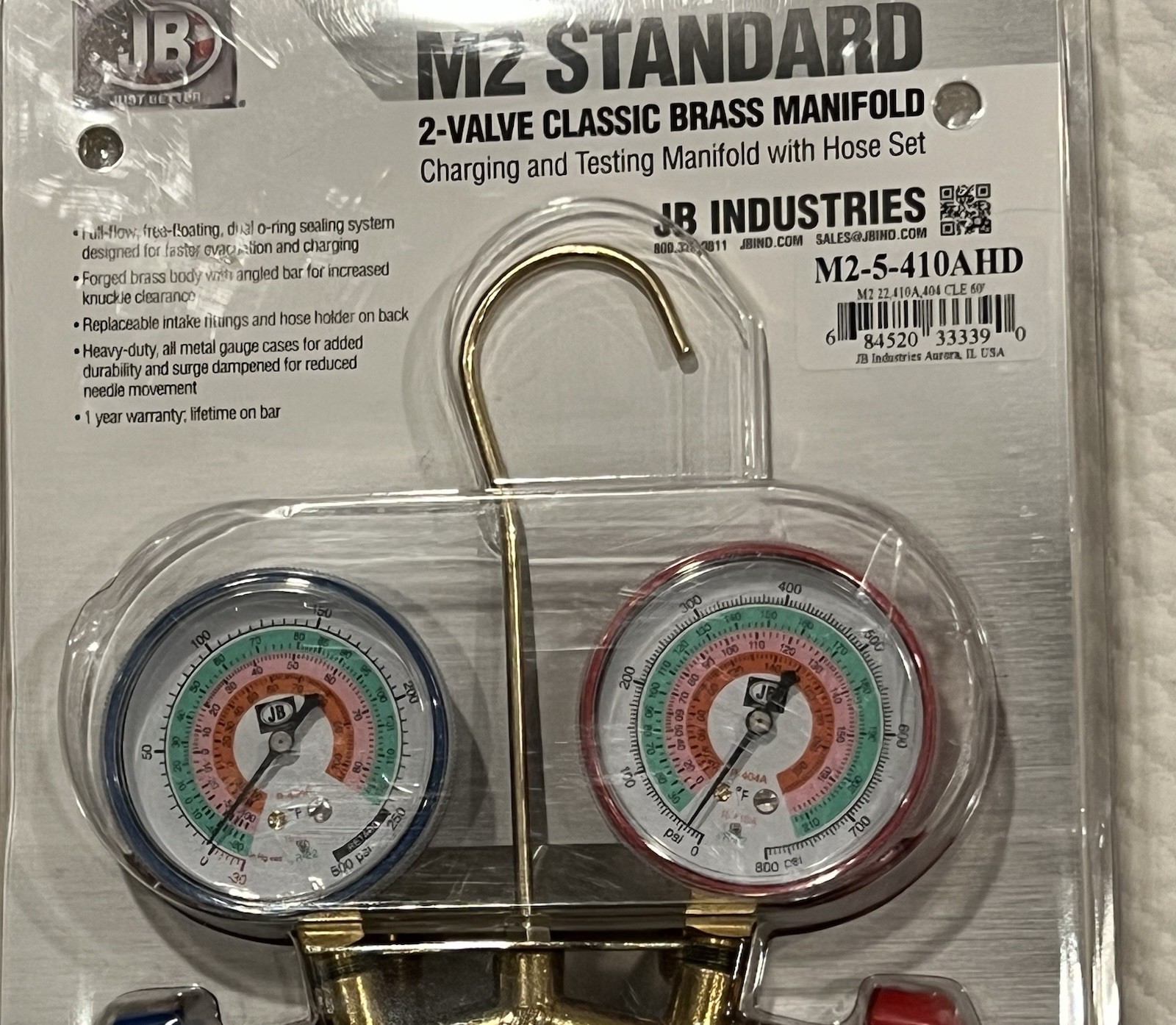 JB Industries manifold gauge, 2 Valve M2-5-410A HD NEW