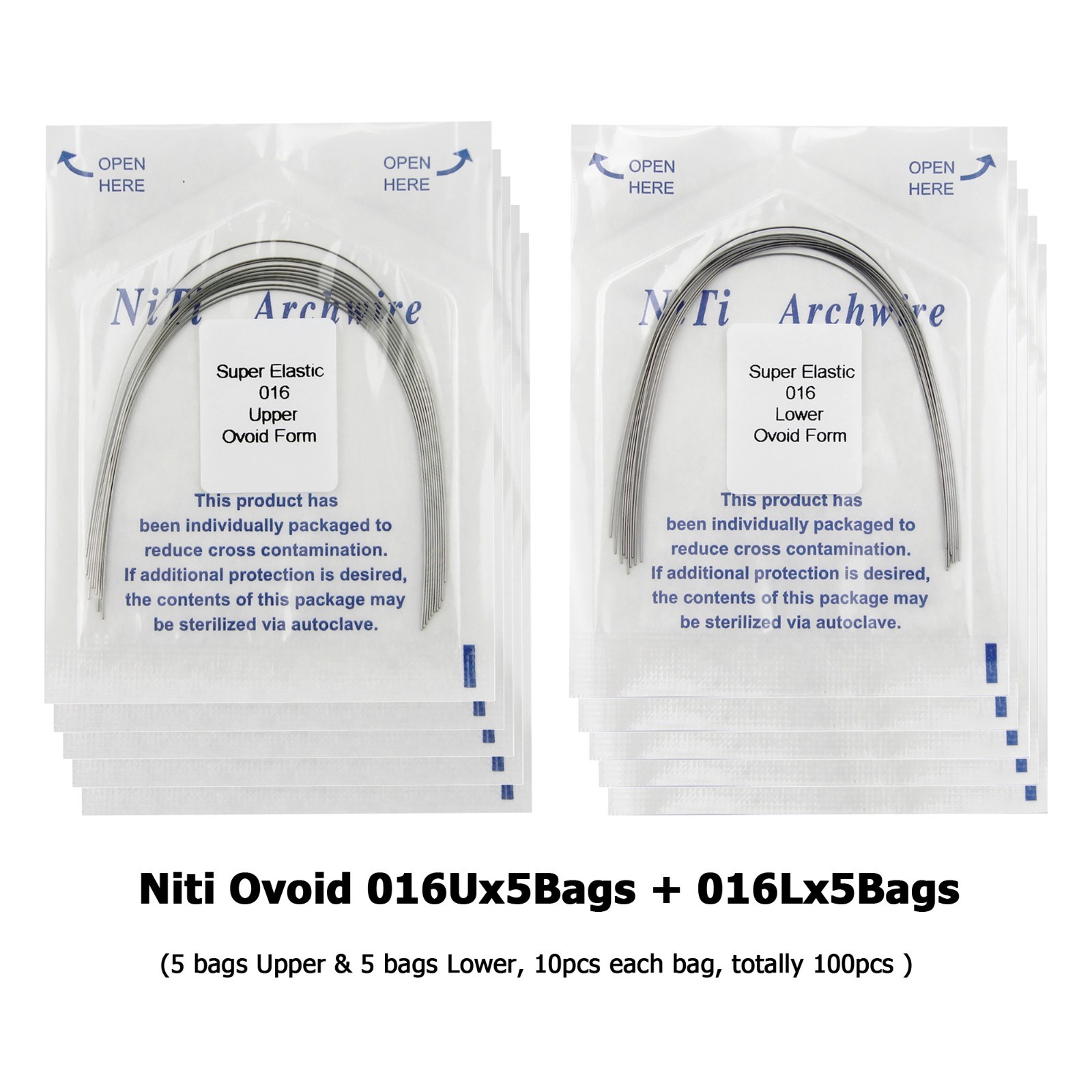 100PC Orthodontic Arch Wire Niti Stainless Steel Ovoid Natural Round Rectangular