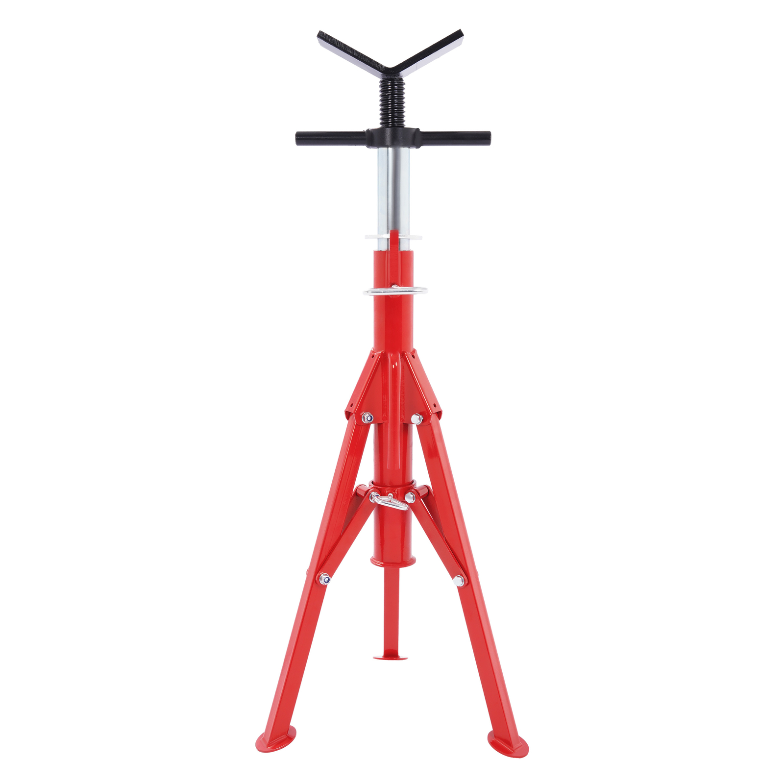 V-Head Pipe Stand Folding Tripod Jack 28″-52″ Height 12″ Pipe 2500LB Steel Red