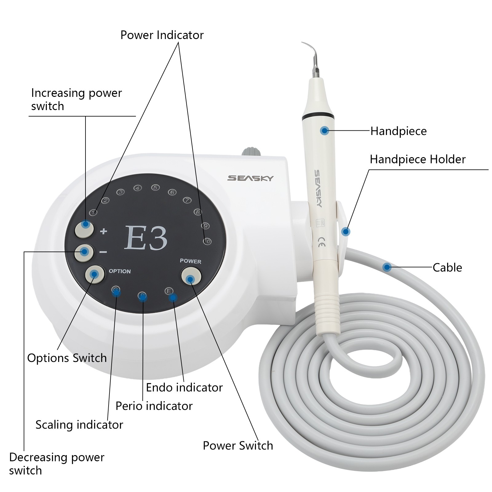 Dental Ultrasonic Piezo Scaler with detachable Handpiece fit EMS Cavitron tips
