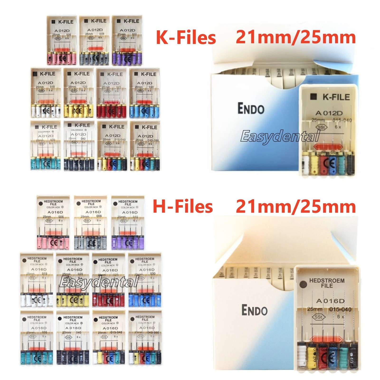 Dental H K Files Endodontic Root Canal Stainless Steel 21/25/31mm Fit Dentsply