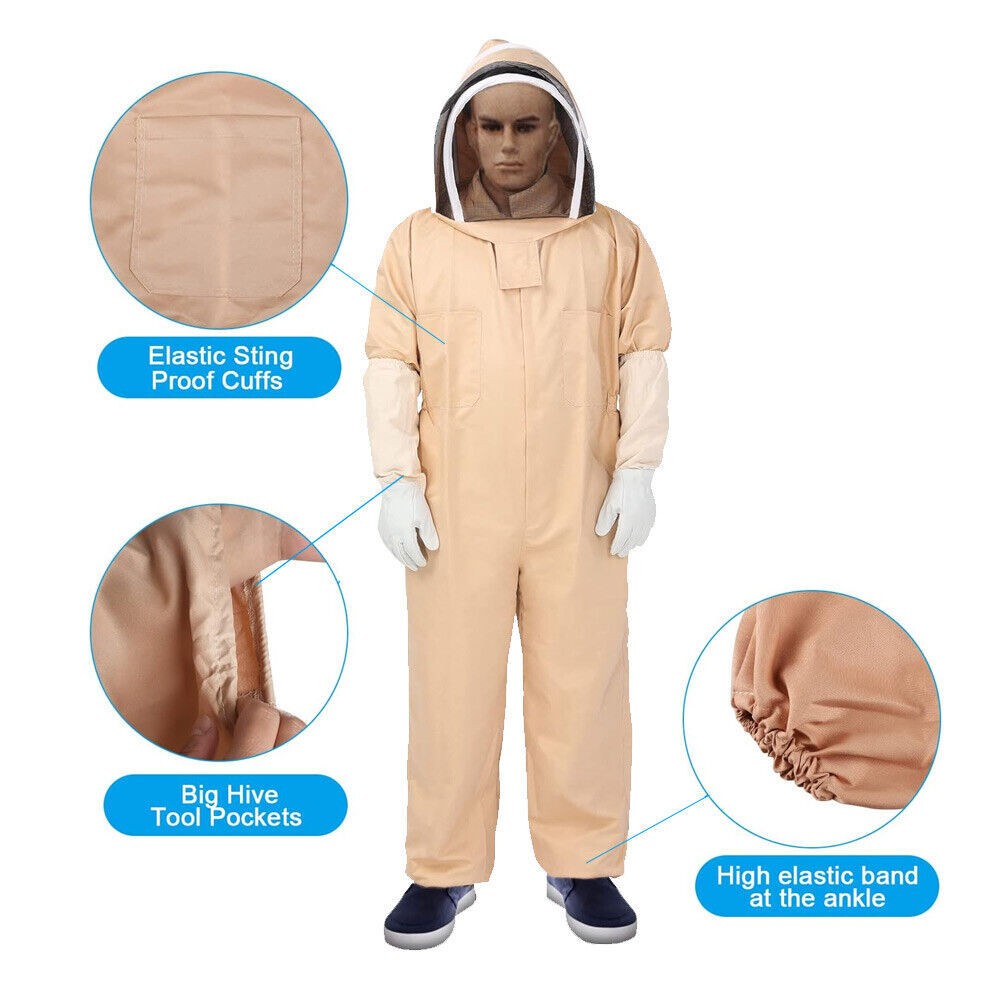 XXL Full Body Anti-bee Suit Cotton Beekeeping Clothing w/Veil Hood&Gloves Unisex