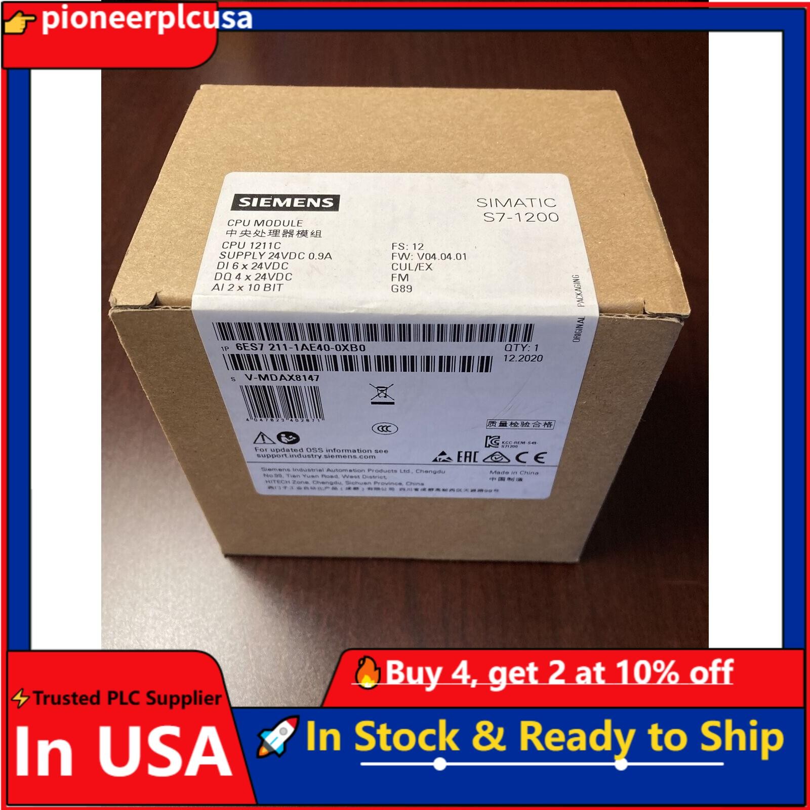 New Siemens 6ES7211-1AE40-0XB0 6ES7 211-1AE40-0XB0 SIMATIC S7-1200 CPU 1211C