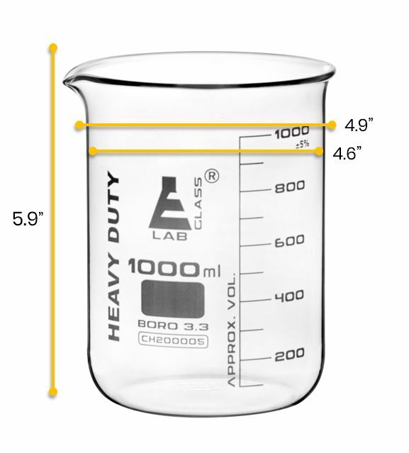 Heavy Duty Beaker, 1000ml – 5mm Thick Walls – White Graduations – Eisco Labs