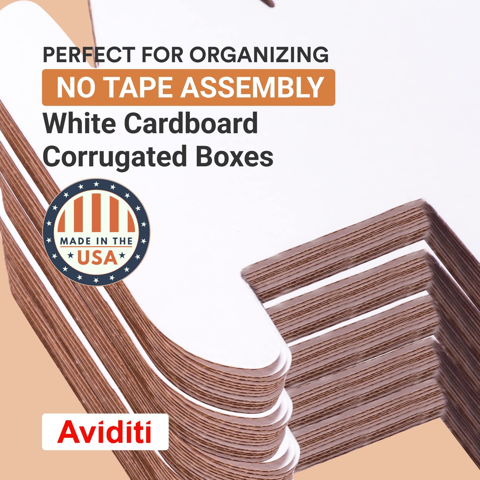 AVIDITI Corrugated Cardboard Storage Bins Holder 3 x 12 x 4 1/2, Oyster White
