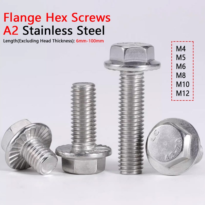 M4 M5 M6 M8-M12 Flanged Hexagon Head Bolts Flange Hex Screws A2 Stainless Steel