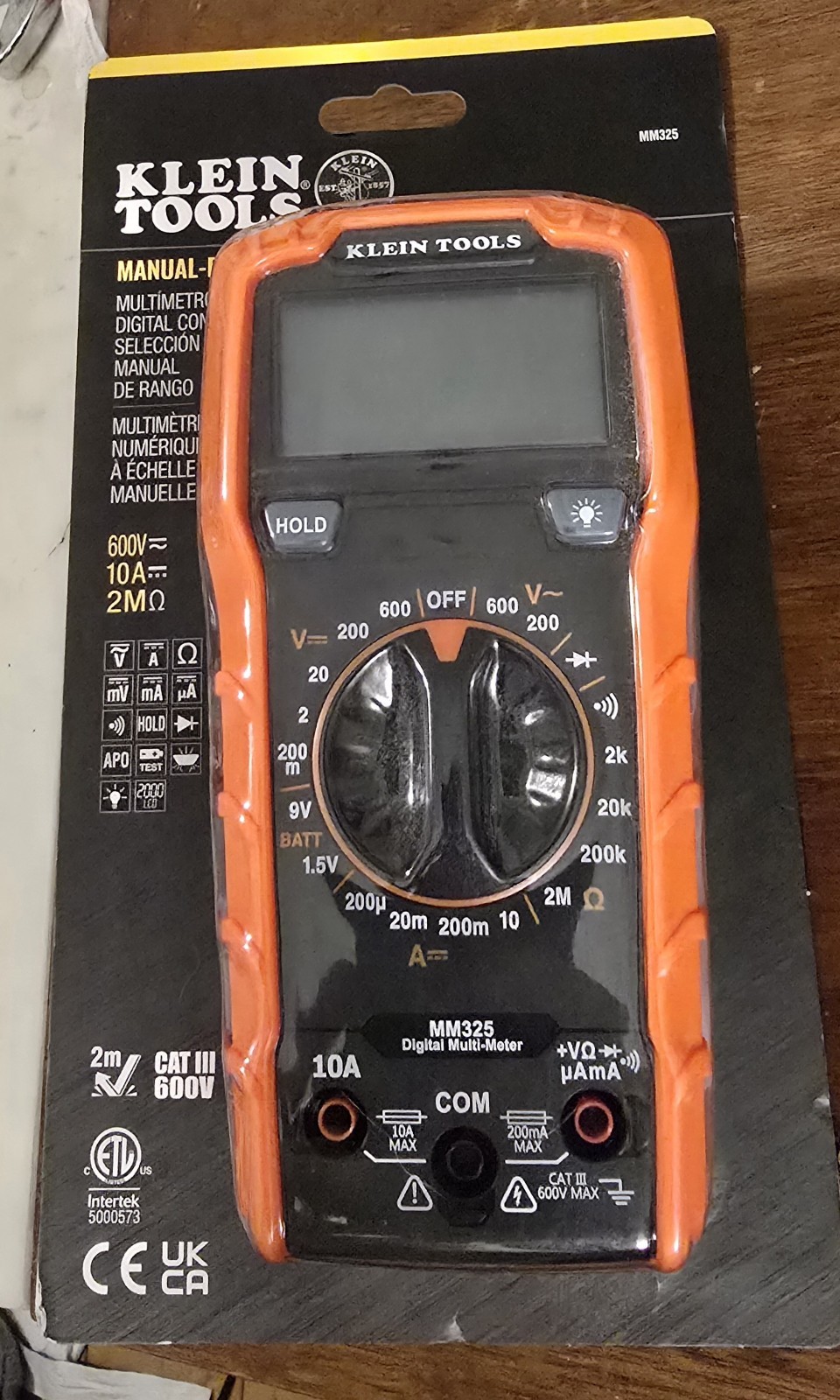 Klein Tools MM325 Digital Multimeter CAT III 600V Backlight Data Hold 10A