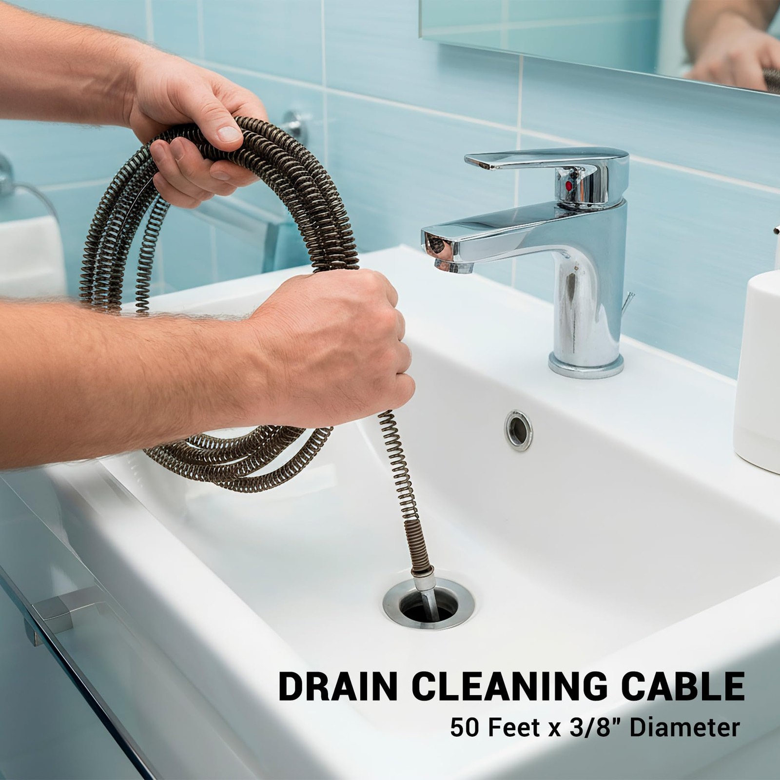 Drain Cleaning Cable, 50 Ft x 3/8″ Professional Drain Snake, 10 mm Flexible H…