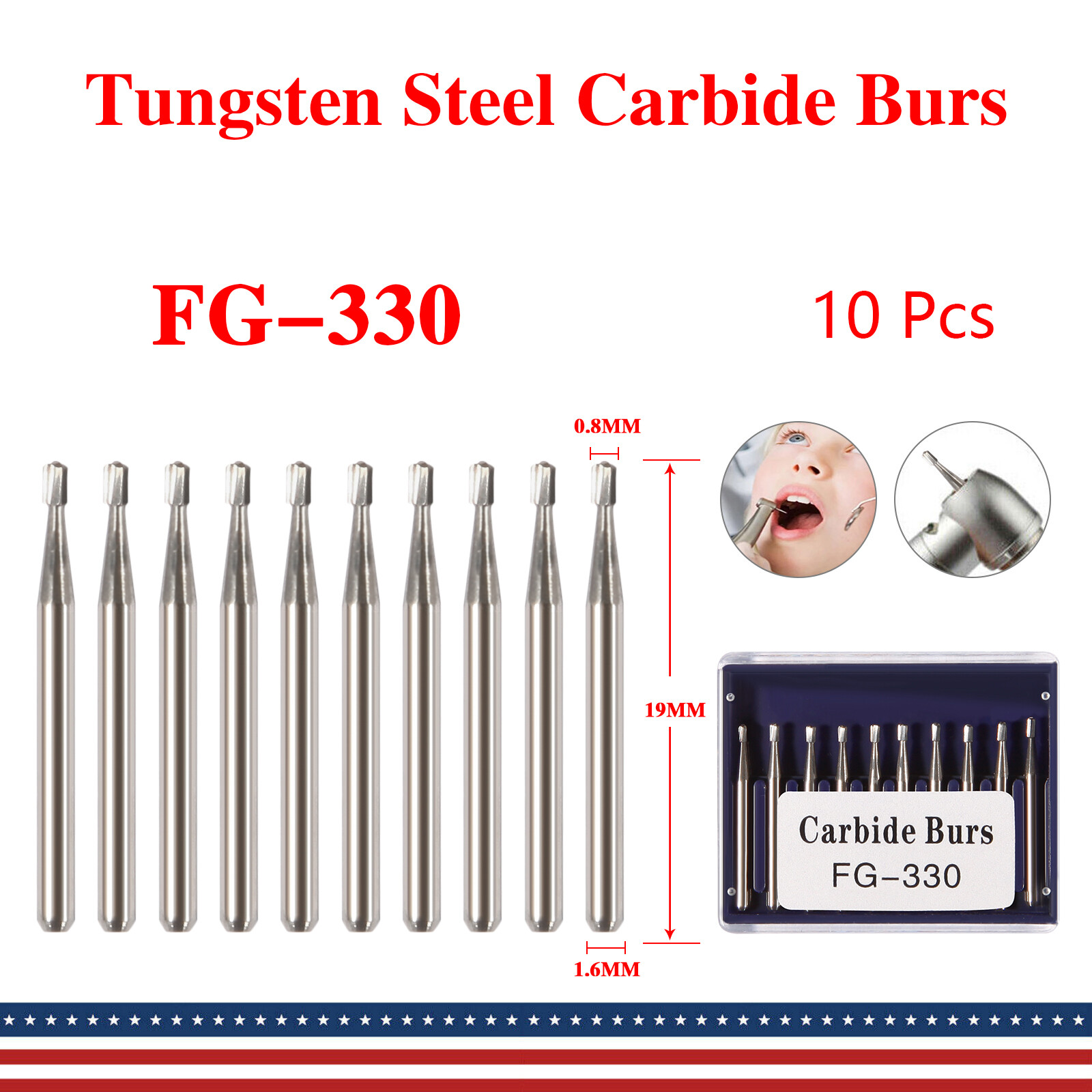 Dental Round Carbide Drills Burs FG-330 for High Speed Handpiece FAS 10-100pcs