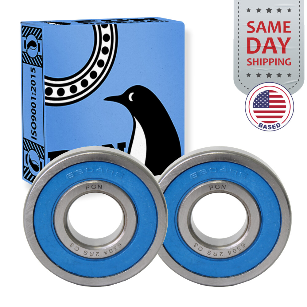 (2) 6304-2RS Premium Rubber Seal Ball Bearing C3 EMQ, 20x52x15, 6304 2RS 6304rs
