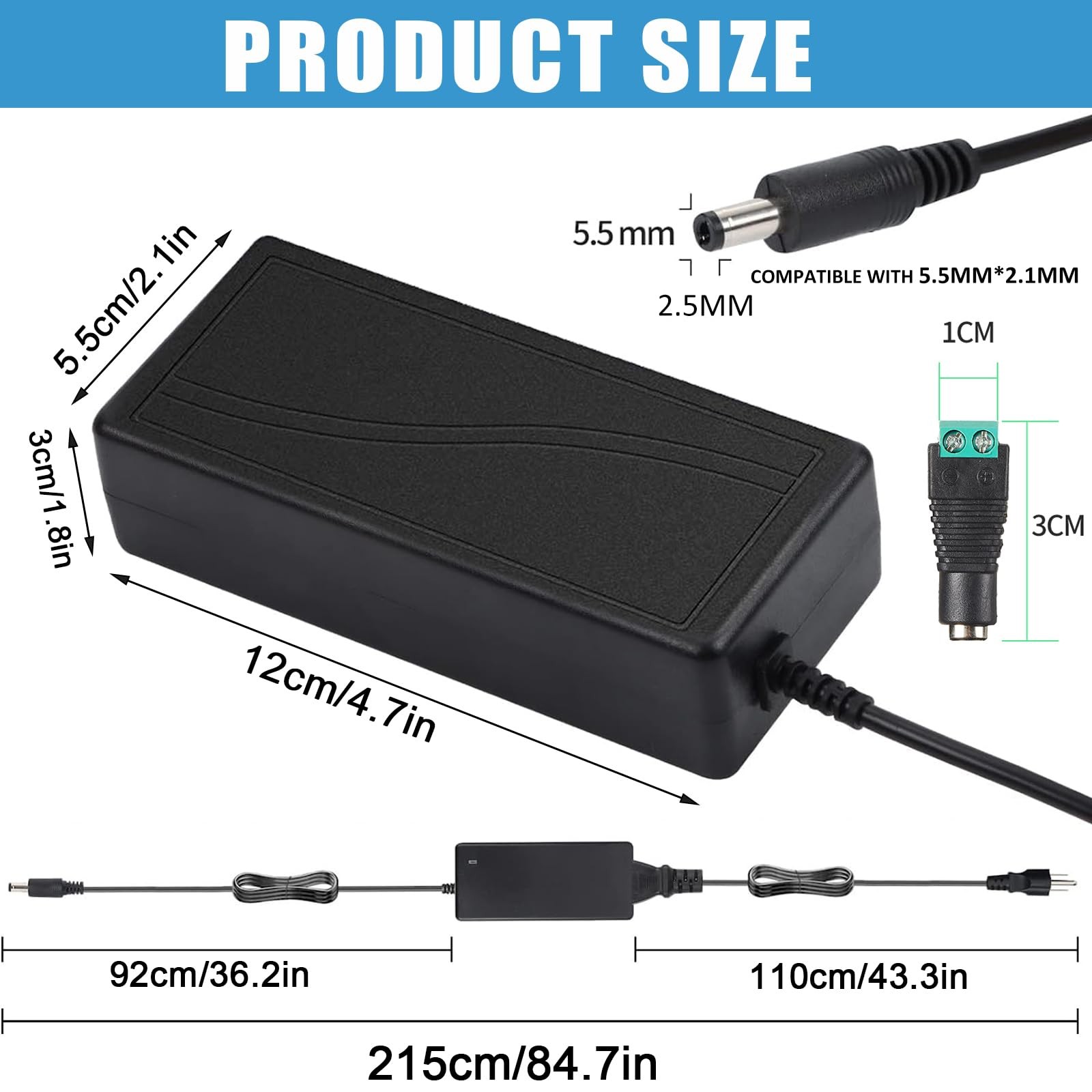 24 Volt 6 Amp Power Supply,100-240V AC to DC 24V 6A 5A 4A 3A 2A 1A black