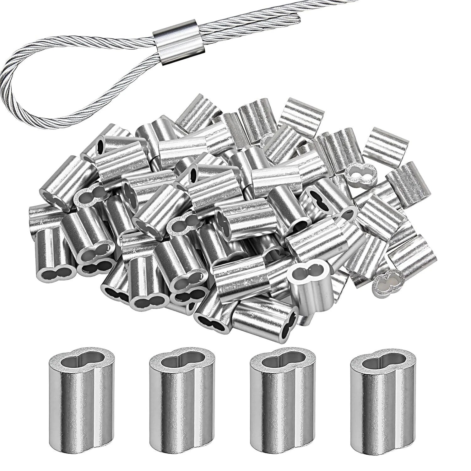 1/8″ (3Mm) Aluminum Crimping Loop Sleeve for Wire Rope, Cable Ferrule (100Pcs)