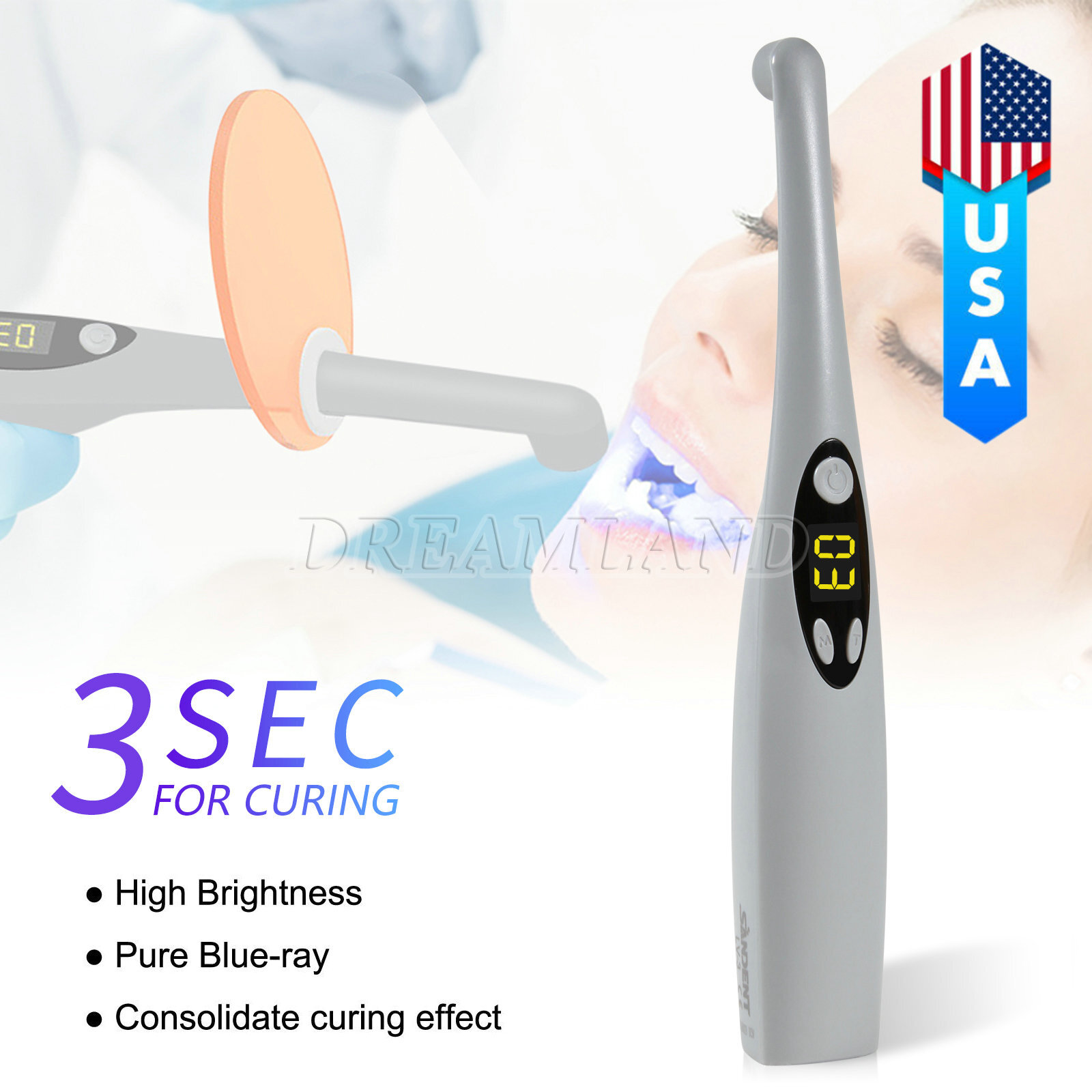 USA Dental Wireless Curing Light 1 Second Resin Cure LED Lamp