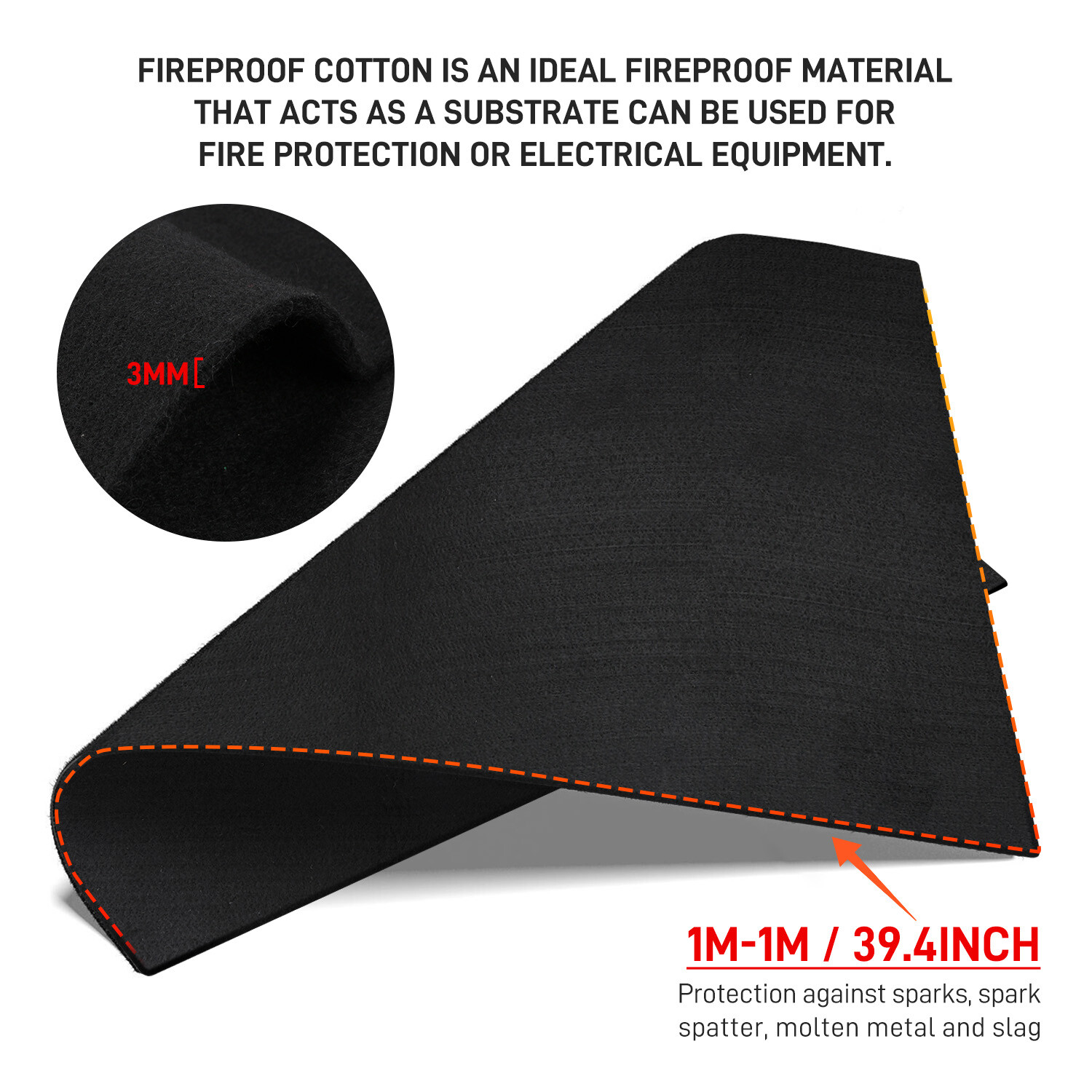40″x40″ Welding Blanket Fireproof Flame Carbon Felt for Welders Retardant Fabric