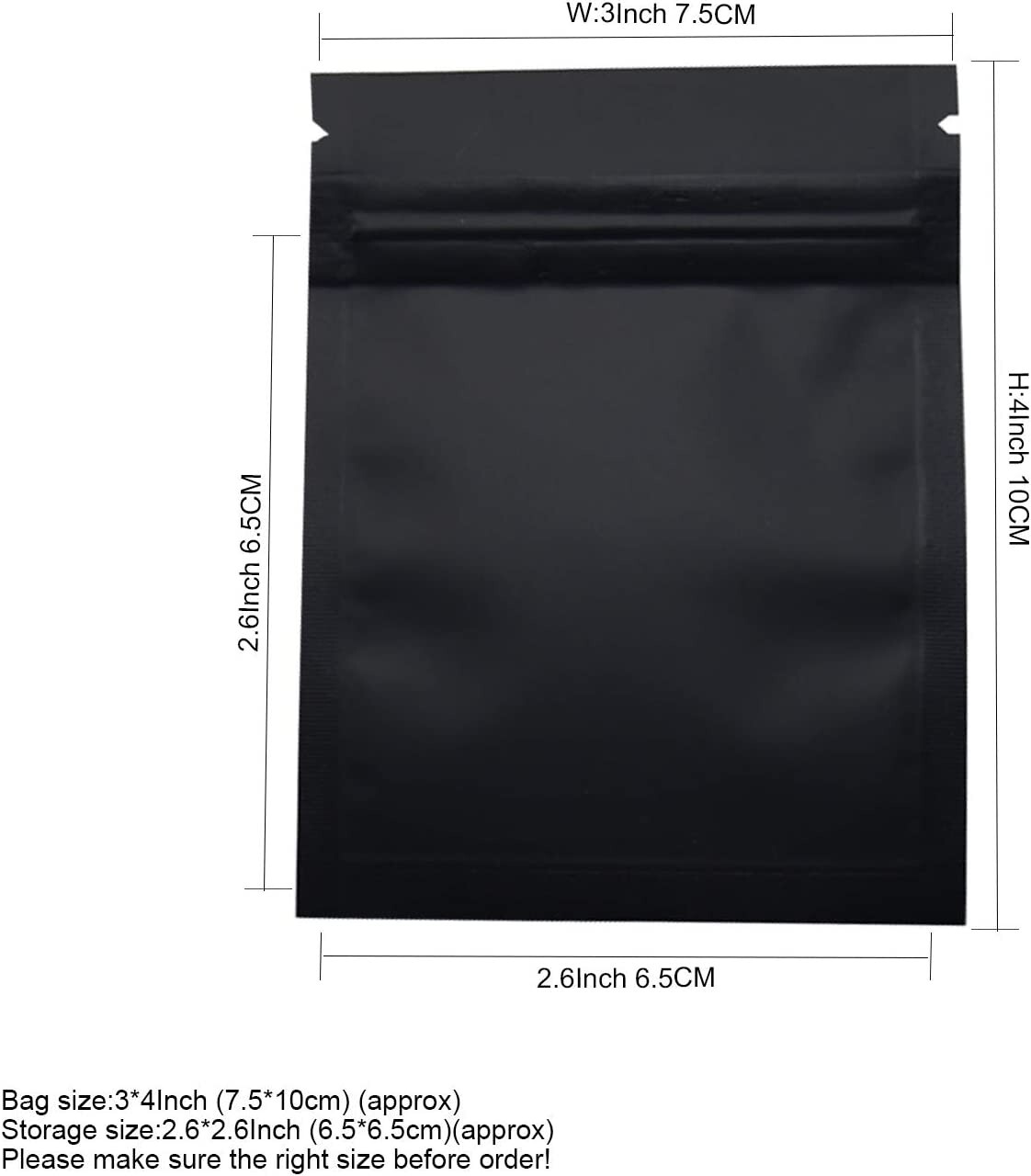 100 Premium 3×4″ Matte Black Small Double-Sided Mylar Foil Zip Storage Bags