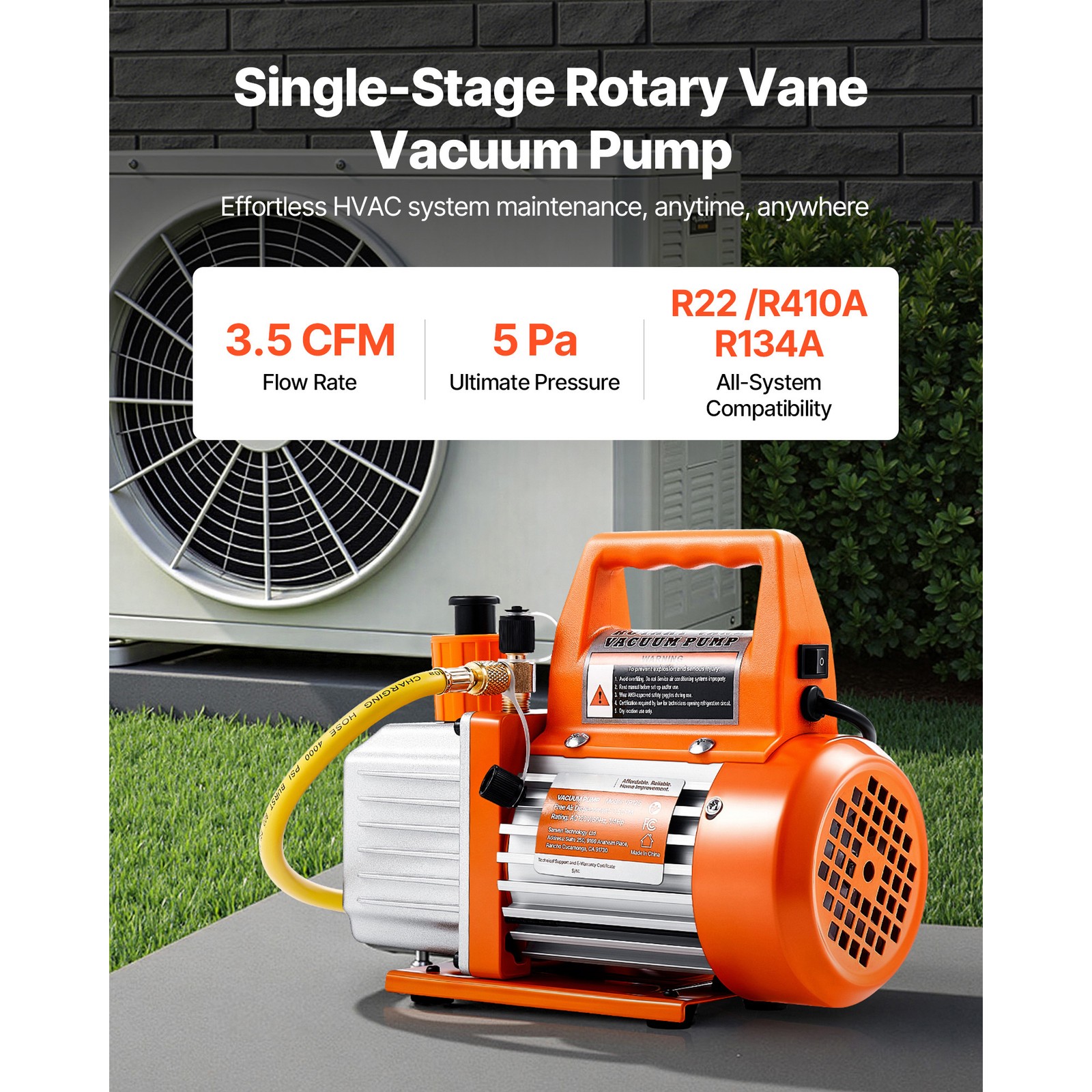 Uimoso 3.5 CFM Single Stage Rotary Vane HVAC Vacuum Pump with Oil
