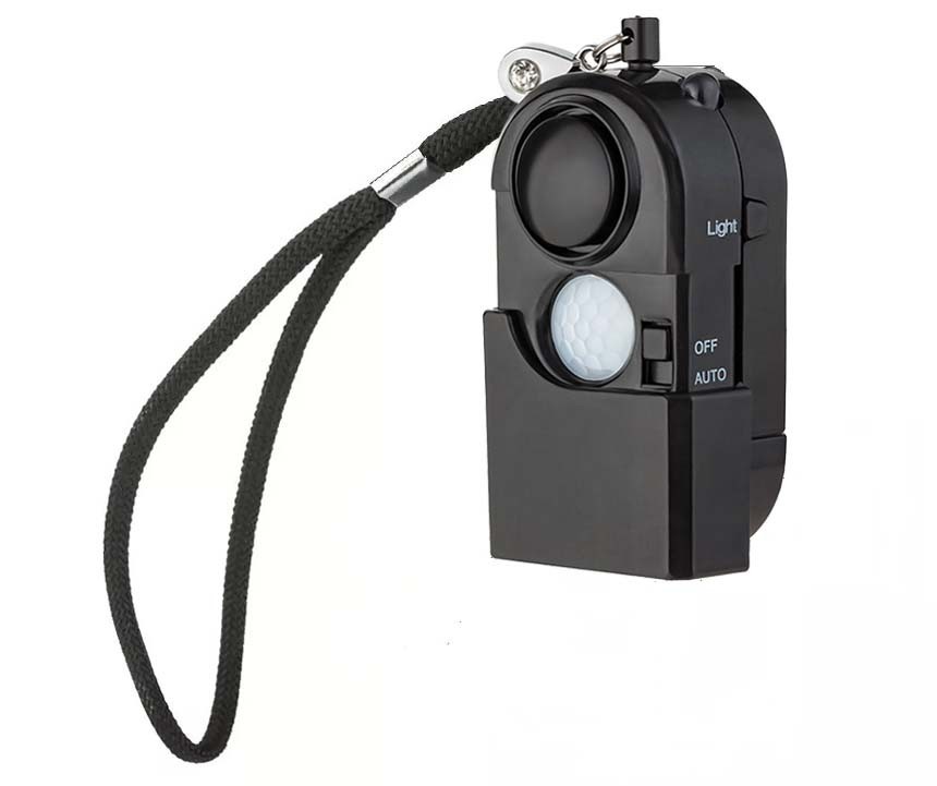 All-In-1 Mini Motion Sensor Alarm 120dB Siren SOS Alert Emergency LED Flashlight