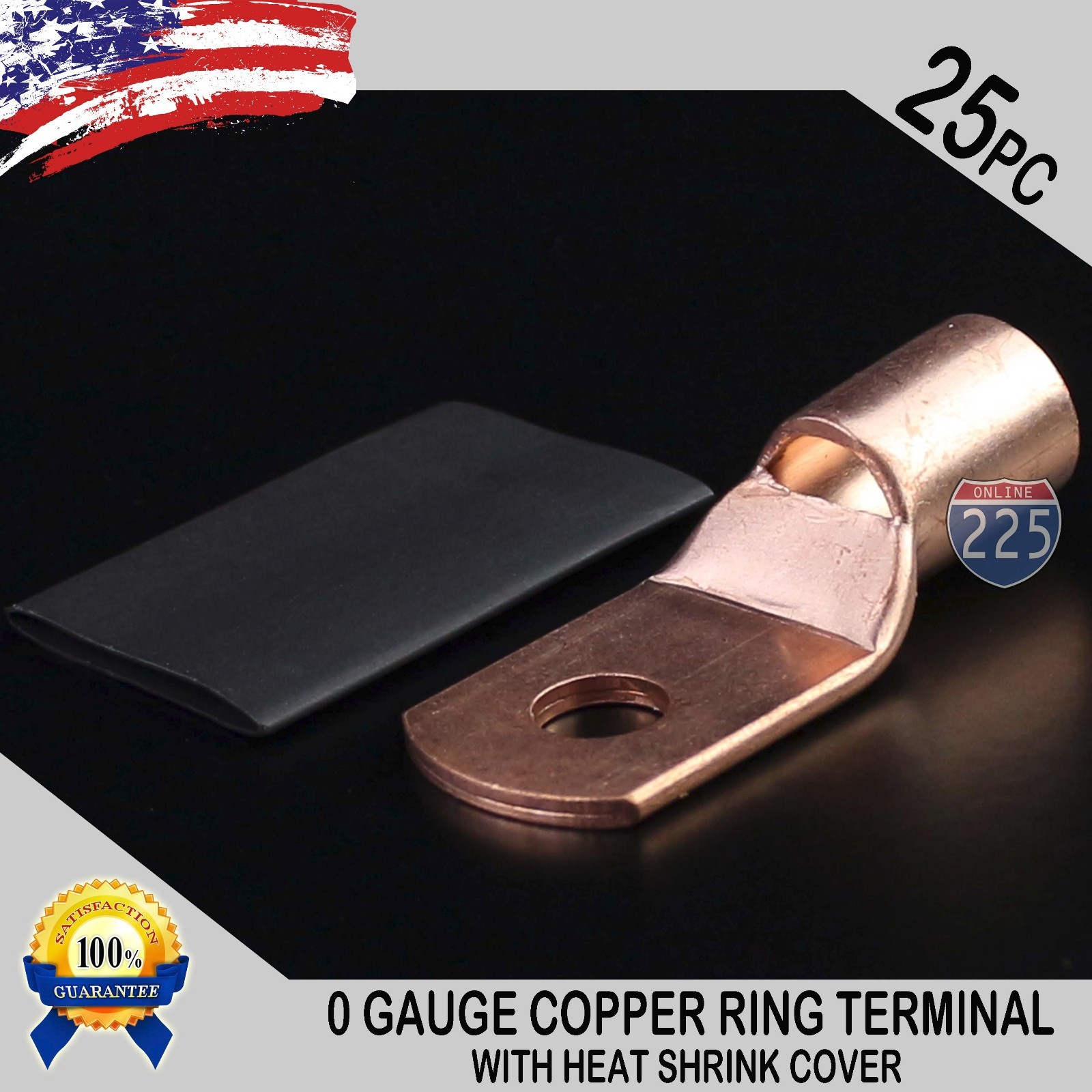25 PCS 1/0 AWG 0 GA Copper Ring Terminal Heat Shrink 5/16″ Hole Lug Bare US