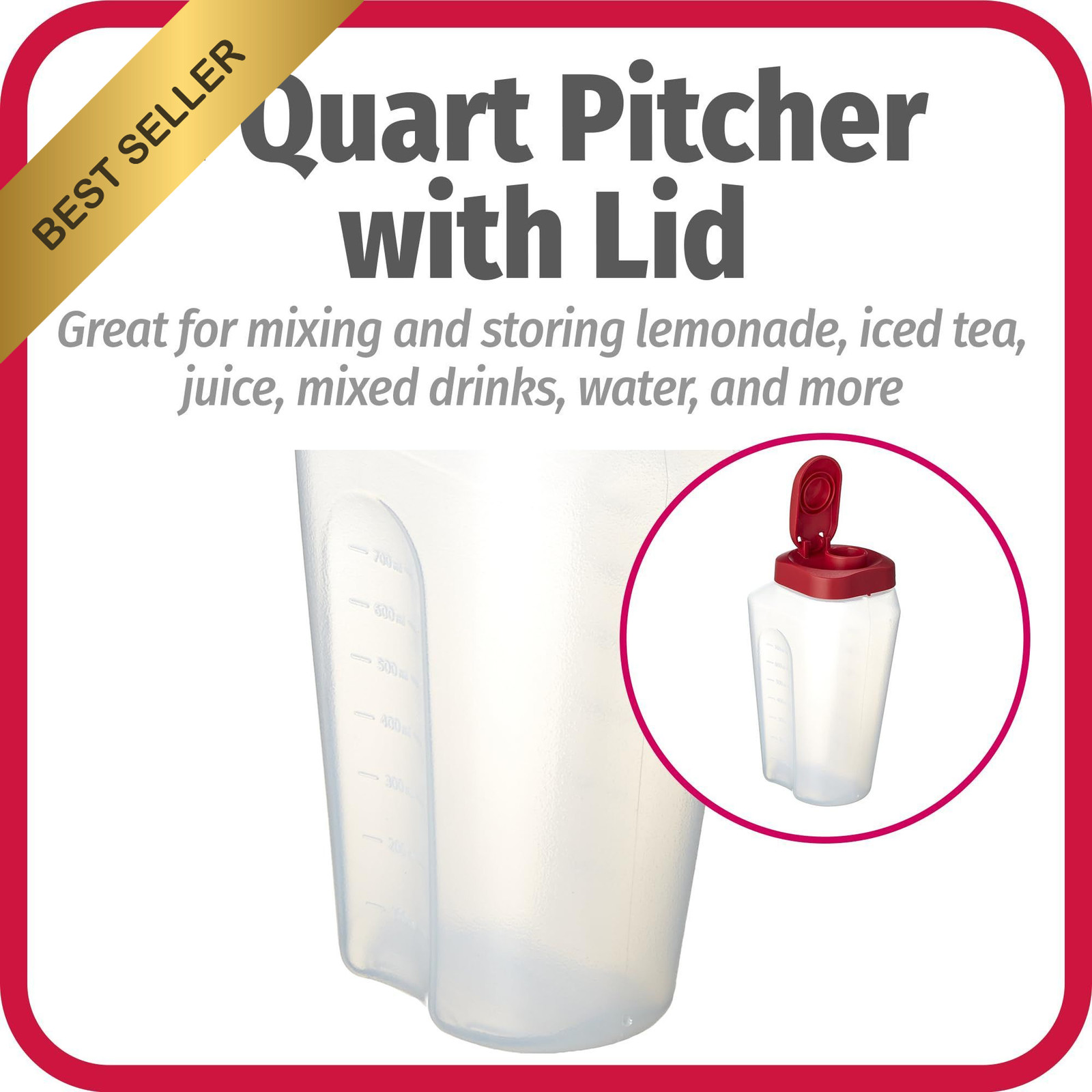 GoodCook 1 Quart Bottle with Snap Lock Easy-Pour 32 Ounces, Clear and Red
