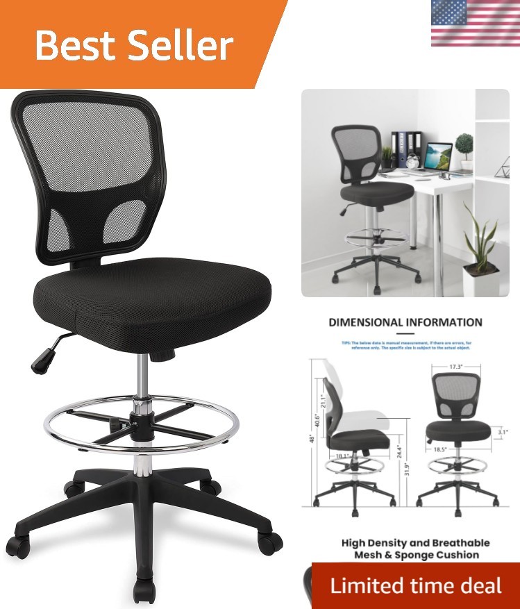 Hylone Adjustable High Back Office Chair – Ergonomic Drawing Stool in Black