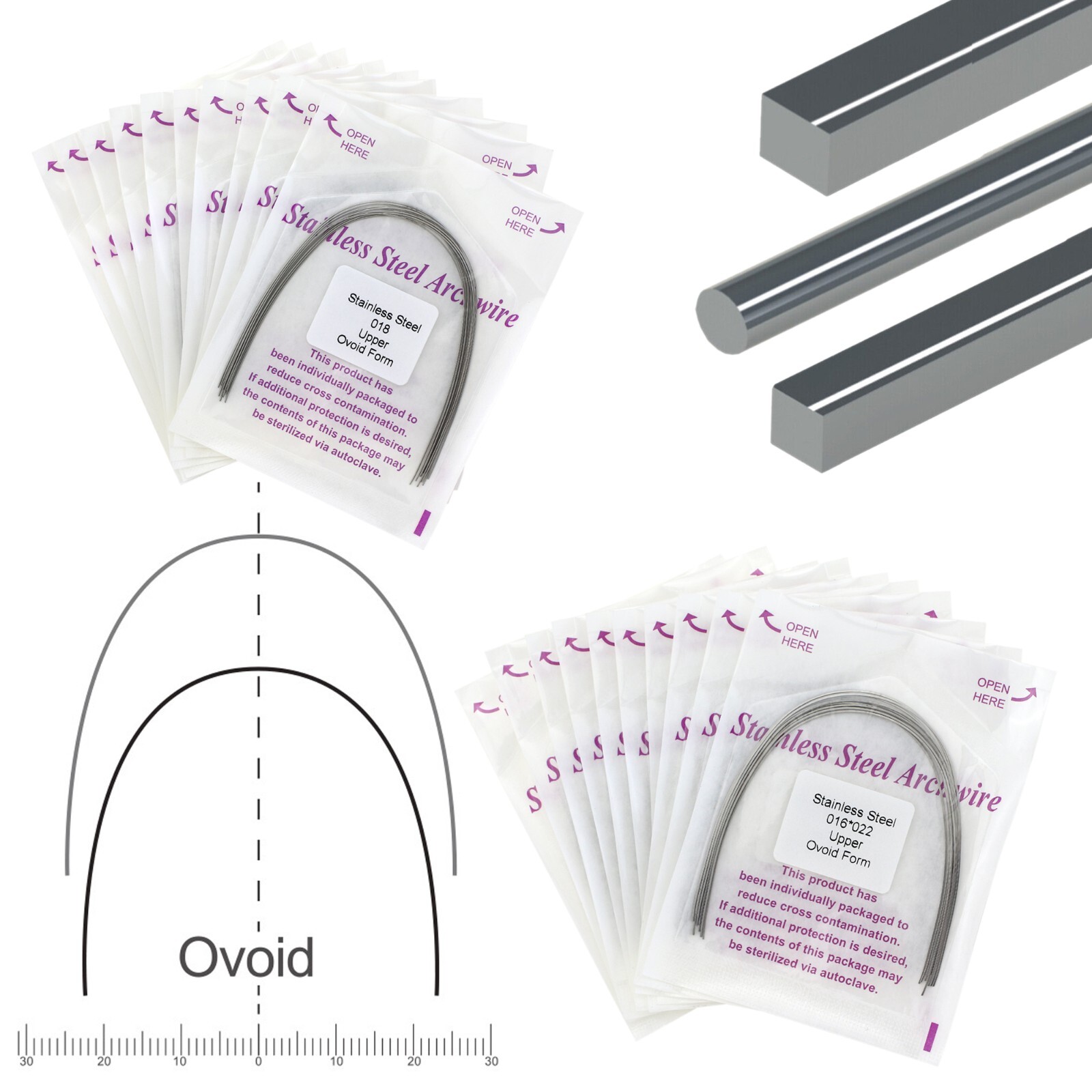 100PCS Dental Orthodontic Arch Wire NiTi Stainless Steel Round Square Ovoid Form