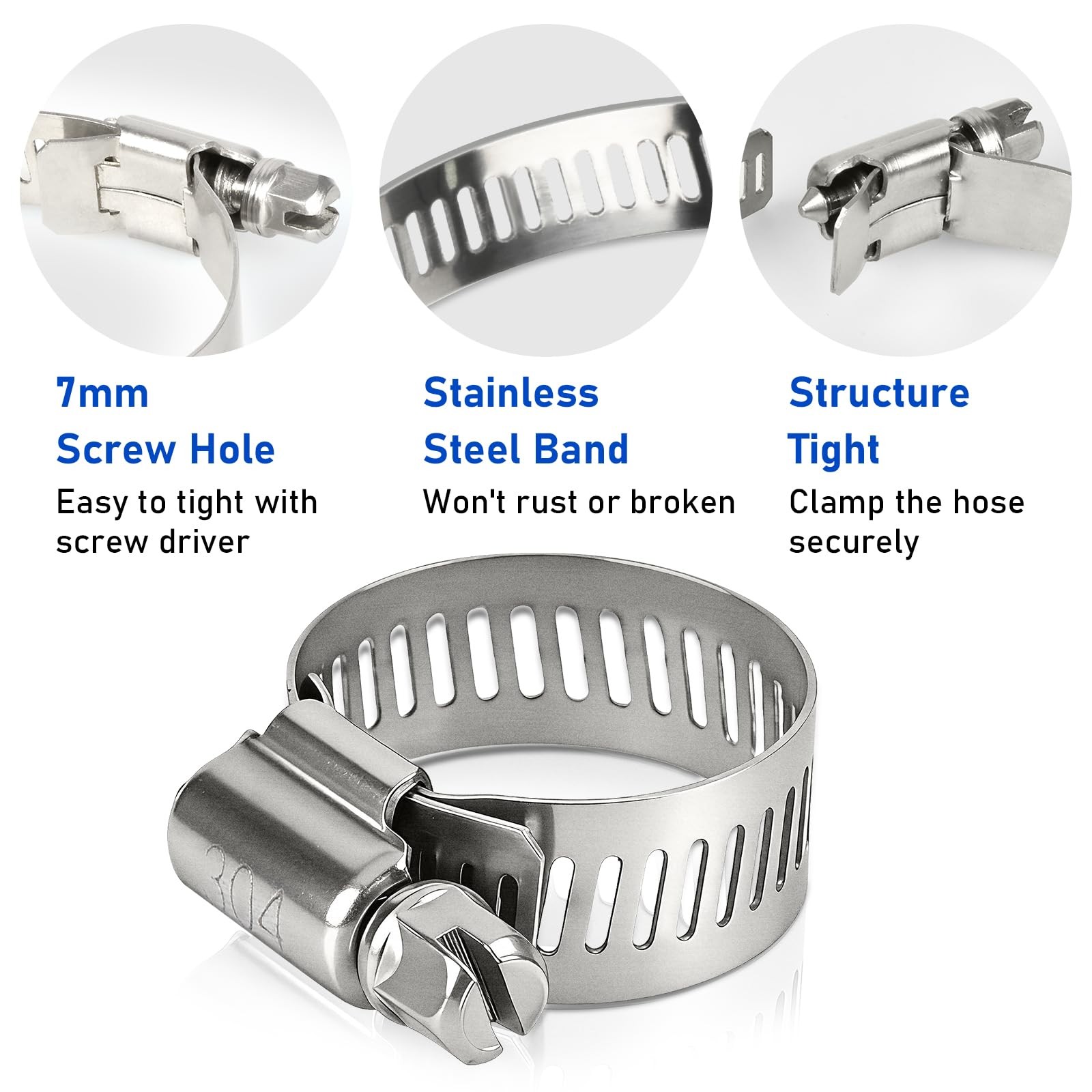 Hose Clamp 1 Inch, 10 Pack Stainless Steel Hose Clamps for 1/2 inch to 1 Inch