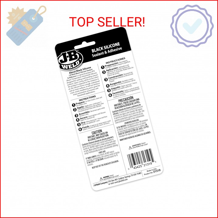 J-B Weld 31319 Black RTV Silicone Sealant and Adhesive – 3 oz.