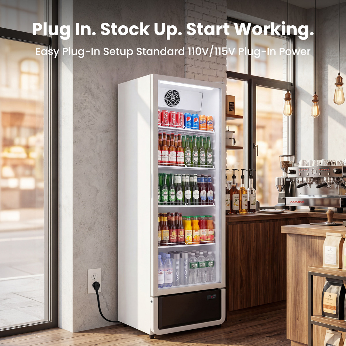Yeego 9.89 Cu.ft Commercial Refrigerator Upright Beverage Display Cooler White