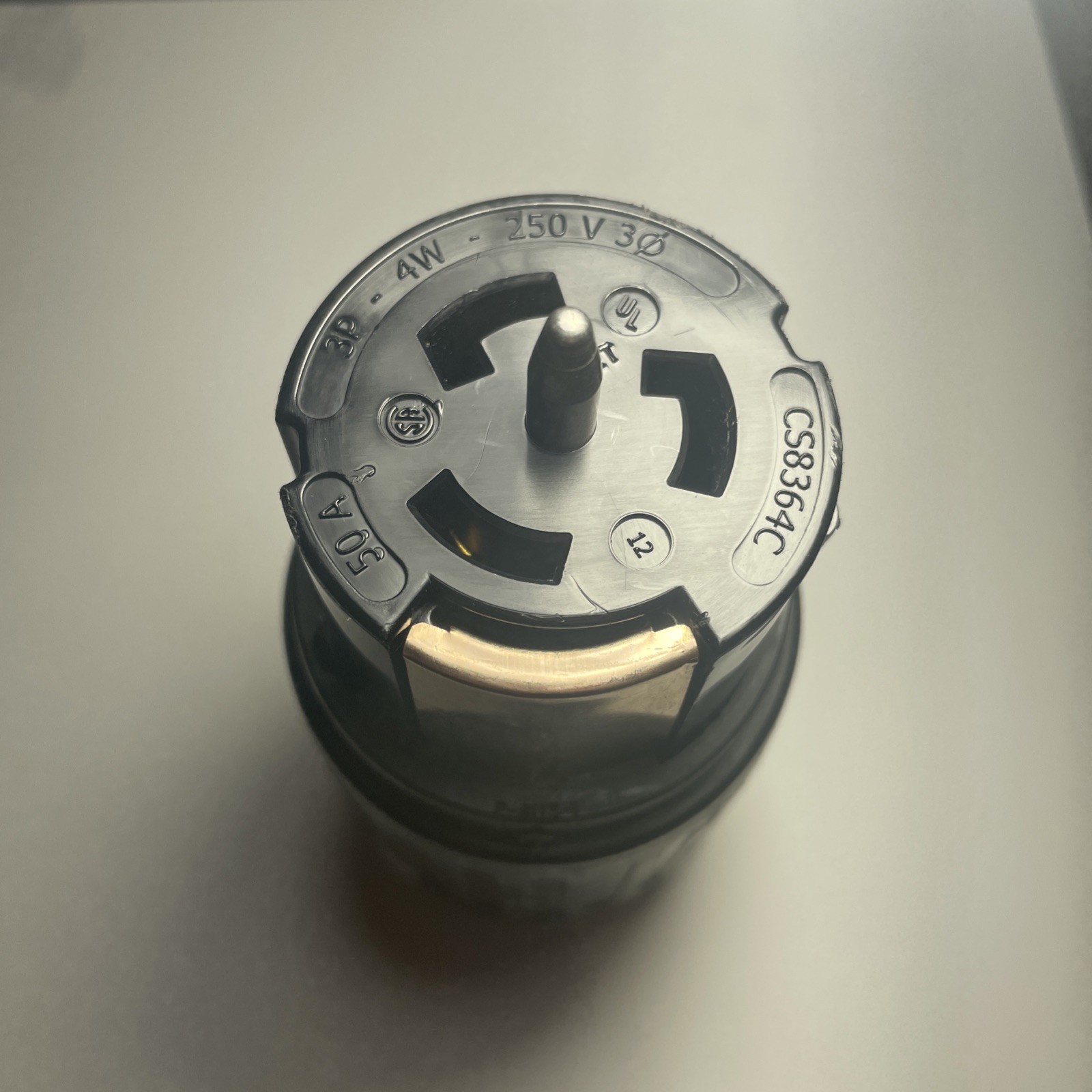 HUBBELL CS8364C 50A 4-Wire 3-Phase Delta 250 VAC Twist Lock Connector – Black