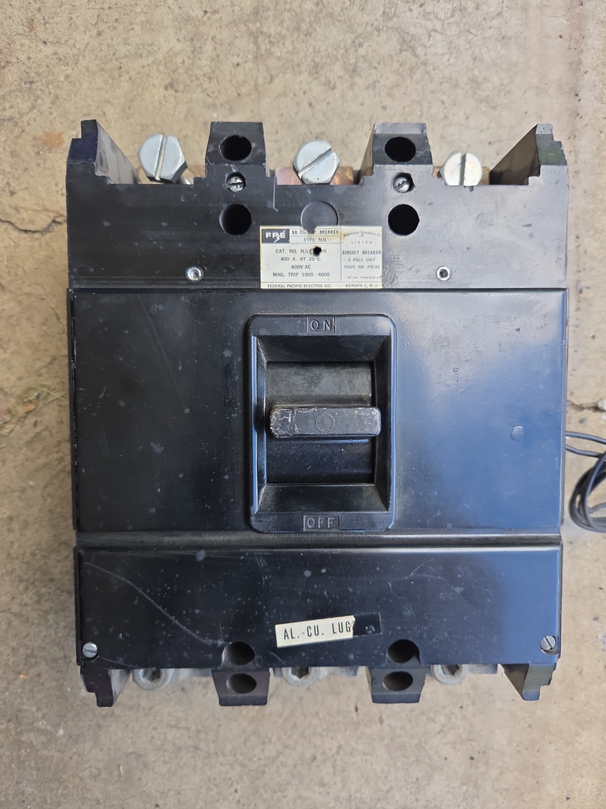 FEDERAL PACIFIC 400 AMP CIRCUIT BREAKER 3 POLE 600 VAC NJL 3P 400A FPE